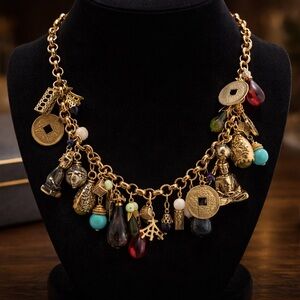 Chic Gold Charm Necklace with Colorful Accents